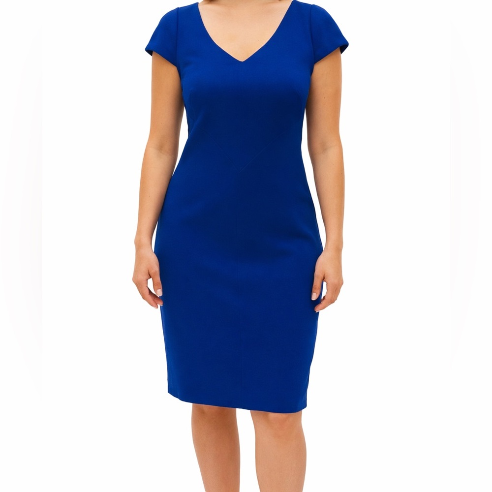 Tahari Blue V-Neck Career Midi Dress Size 6
